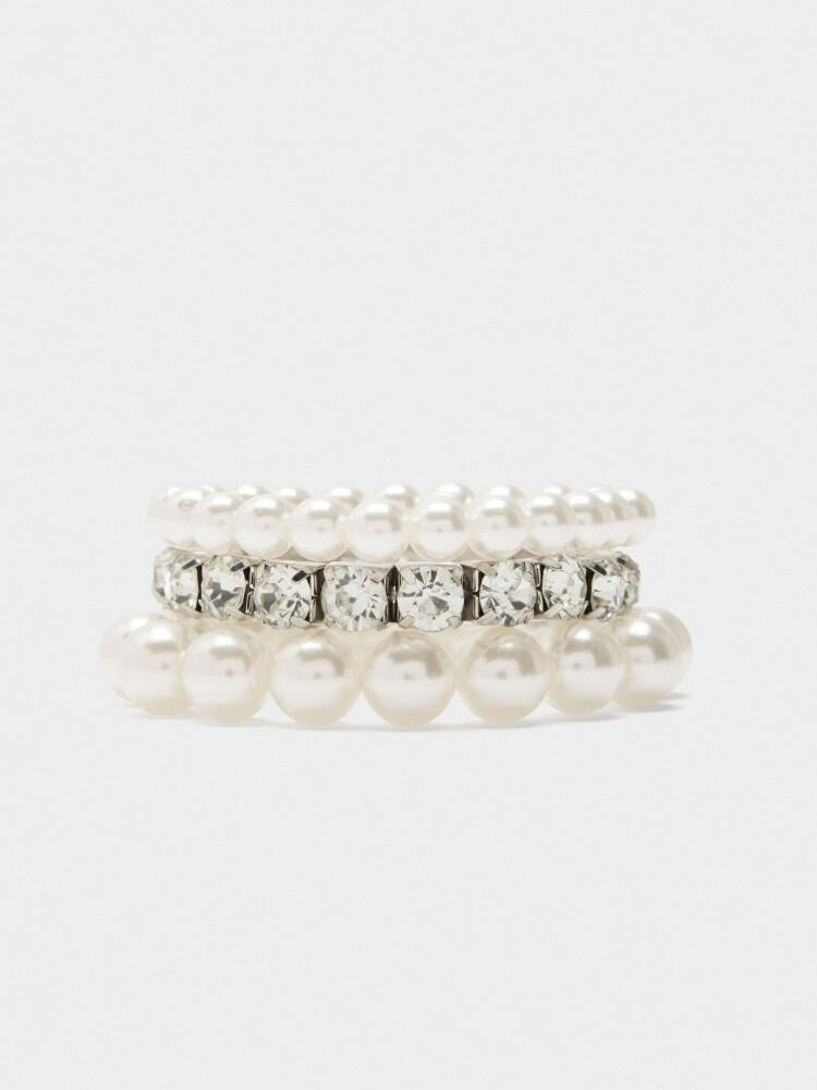 Set De Pulseras Elásticas Y Cristales blanco