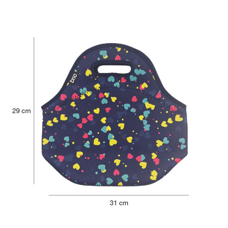Lunchera de Neopreno Brio Bolso Térmico Bebida Comida c/ Asa Azul Corazones Multicolores