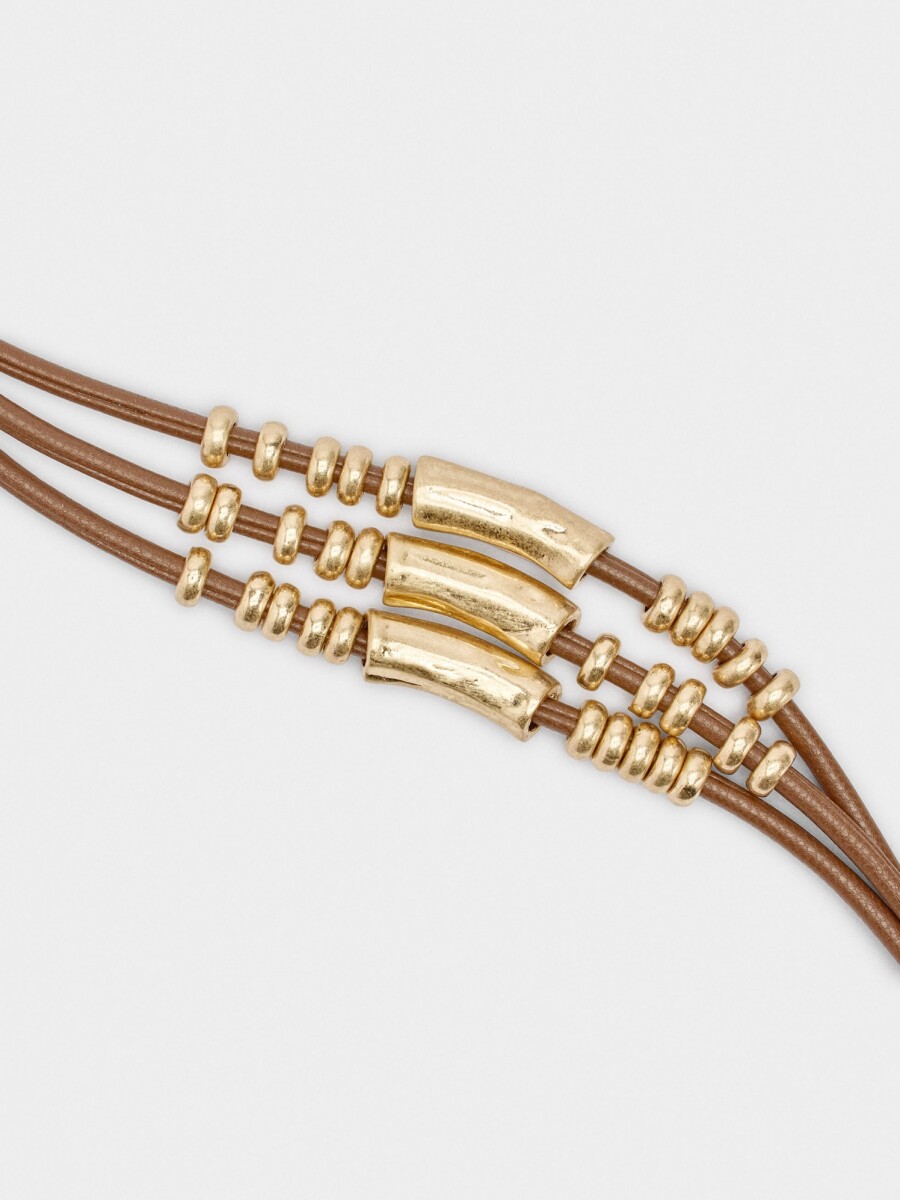 Multipulsera De Cordones Con Segmentos Tubulares marron