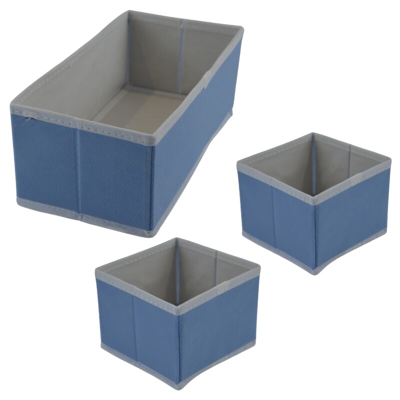 Set x3 organizadores de tela PVC 14x14x11cm/28x14x11cm CELESTE