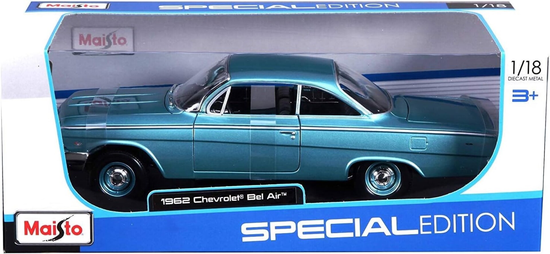 Chevrolet Bel Air 1962 turquesa modelo clásico 1:18 
