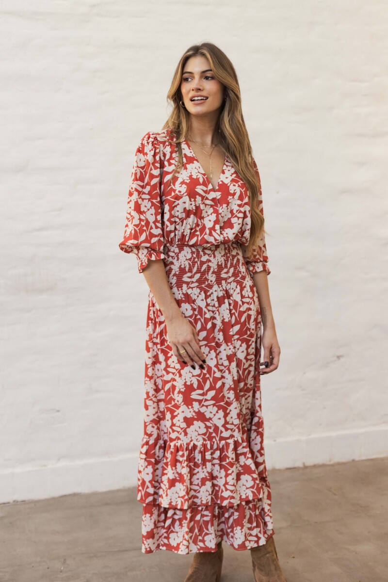 VESTIDO VALENTINA MAXI FLORAL TANGERINE 