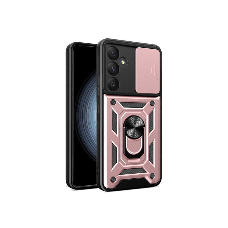 Protector Samsung Galaxy A35 con cubre cámara y anillo color rosa Protector Samsung Galaxy A35 Con Cubre Cámara Y Anillo Color Rosa