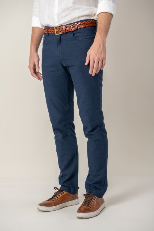 Pantalón 5 bolsillos de Lino Azul
