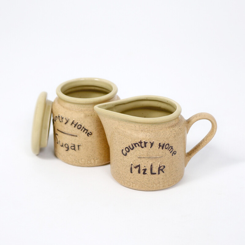 LECHERA Y AZUCARERA CERAMICA BEIGE 2PZAS 8X9CM Unica