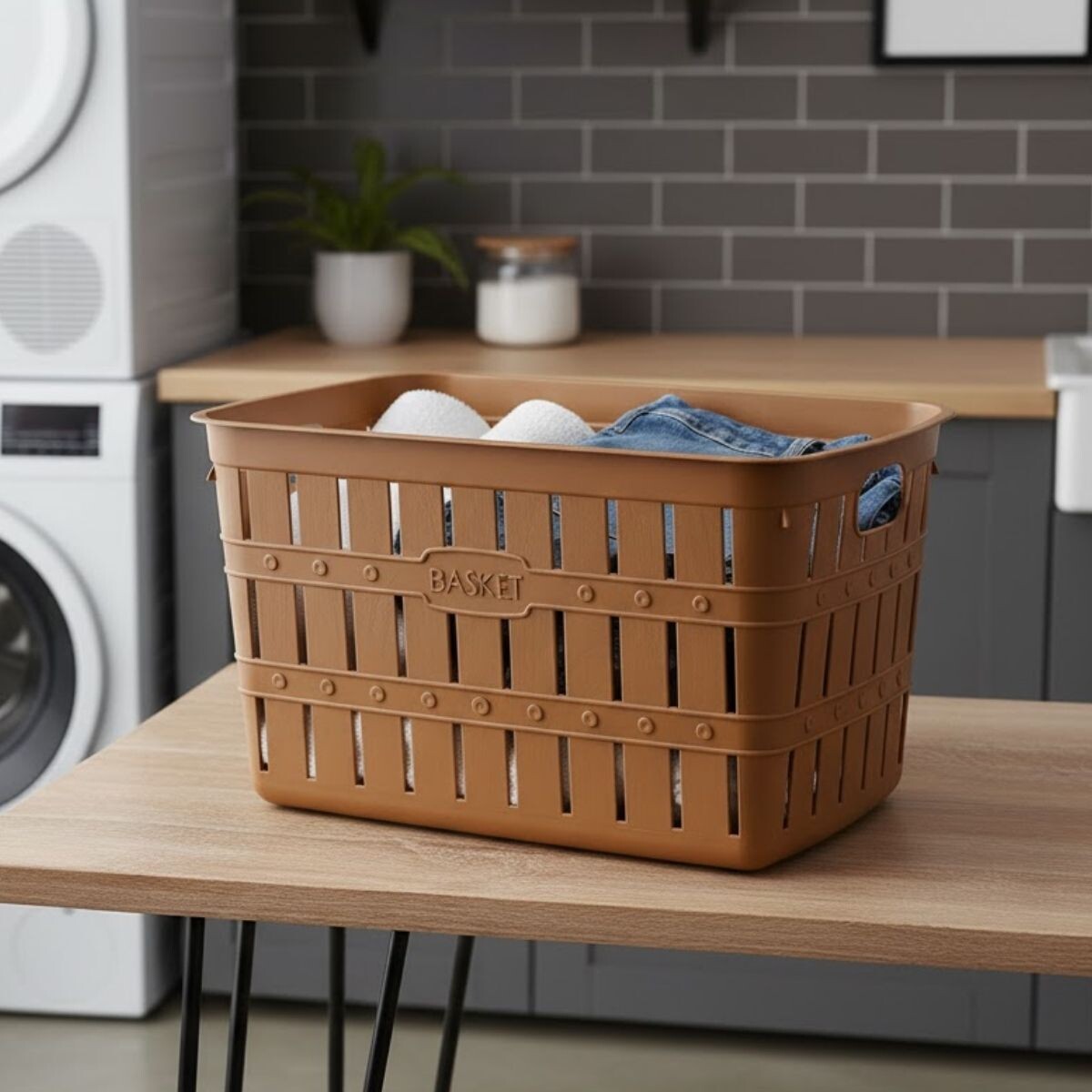 Cesto para ropa símil bambú 20 lts - MARRON CLARO 