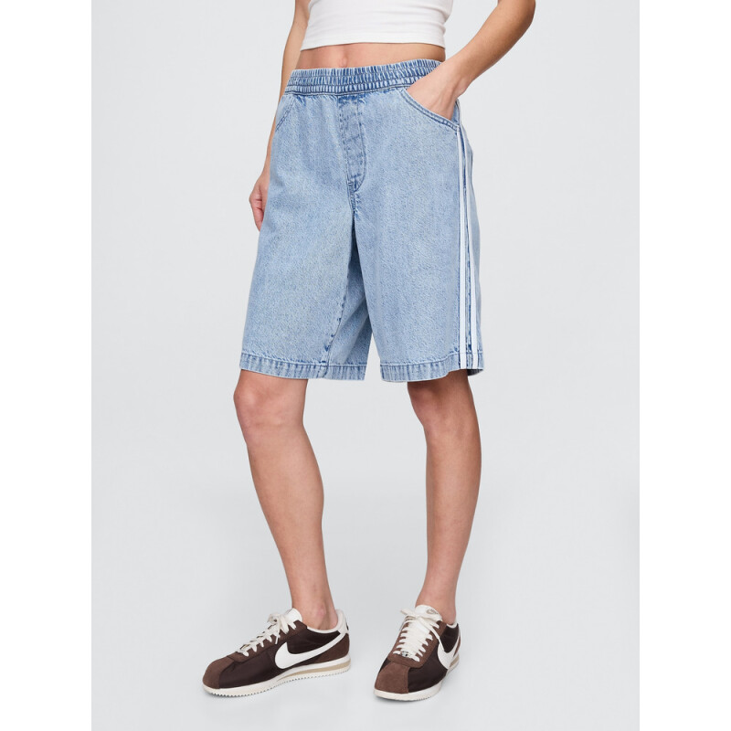 DENIM LONGLINE SHORT LT ELIN SIDE STRIPE LIGHT INDIGO 1