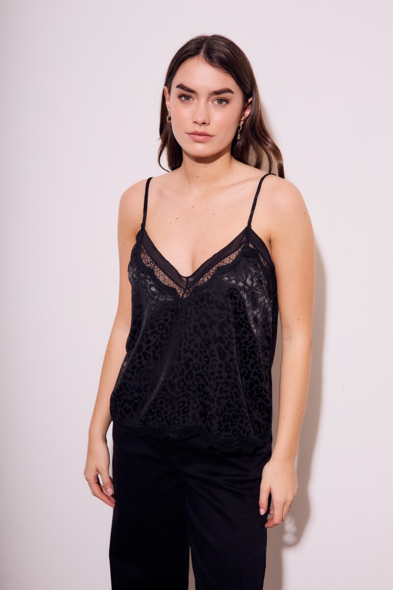 Top Encaje Bordados Negro