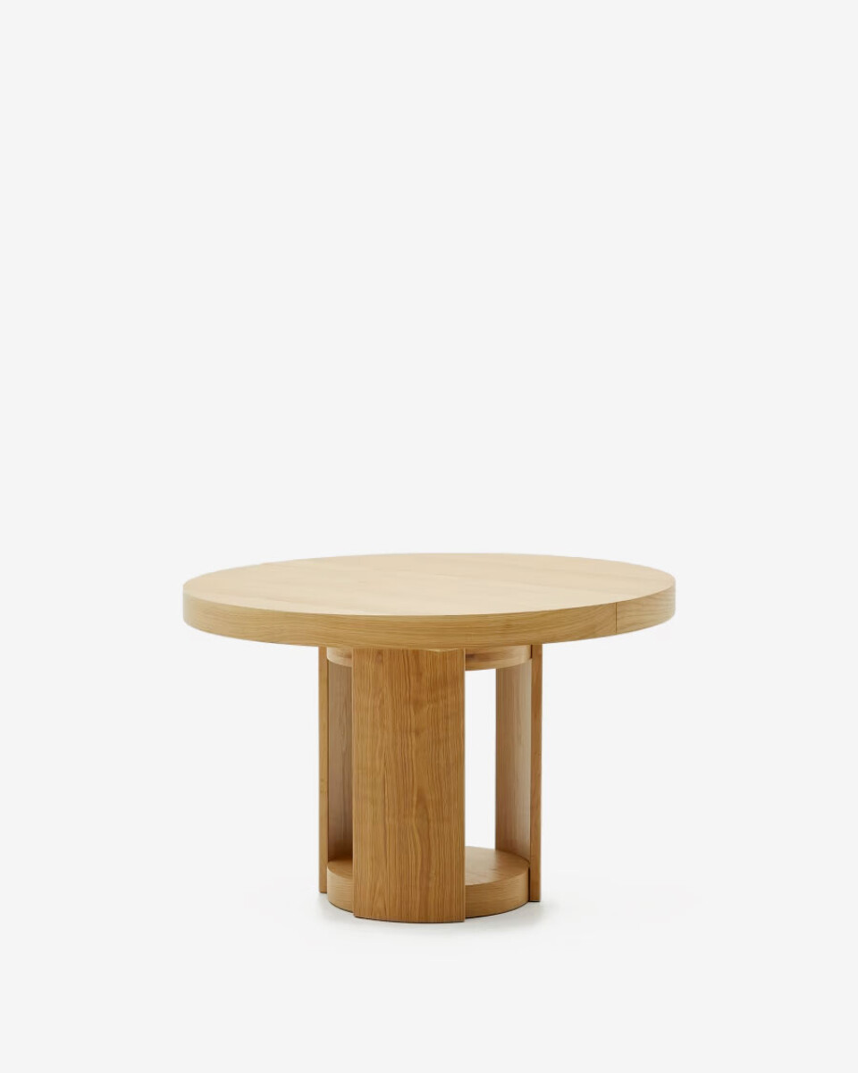 Mesa extensible redonda Artis de madera maciza y chapa de roble FSC 100% 120 (170) x 80 cm 