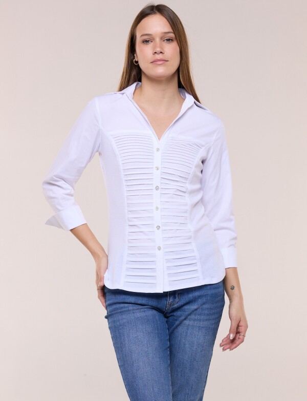 Camisa Tablas Frontales Y Laterales Elastizados BLANCO