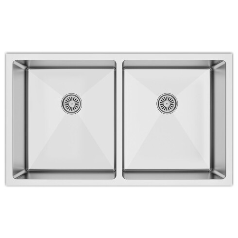 PILETA DOBLE 44.5x88.8x22.8cm AC INOX SS304 1.2MM C/DESAGUE Y VALVULA GRIS