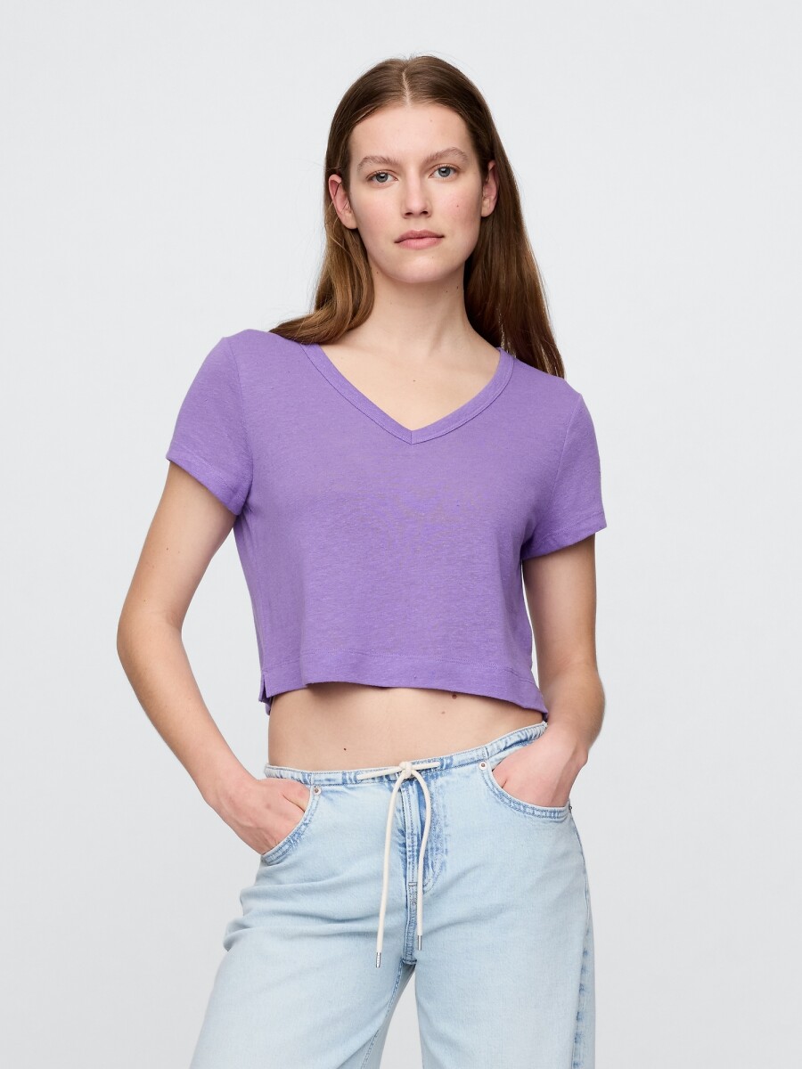 Remera Lino Crop Manga Corta Mujer - Purple Loganberry 