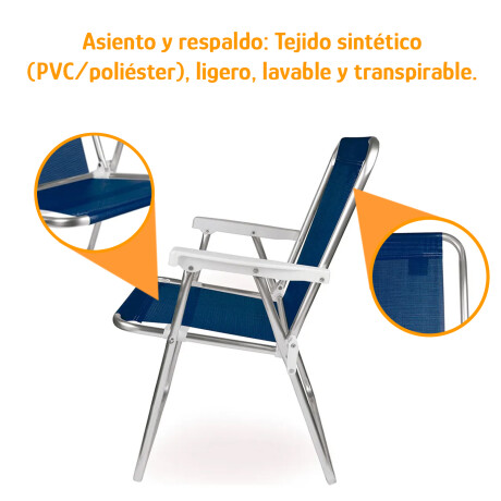 Silla Alta Aluminio Reposera Mor 110 kg Plegable Sannet Azul Marino
