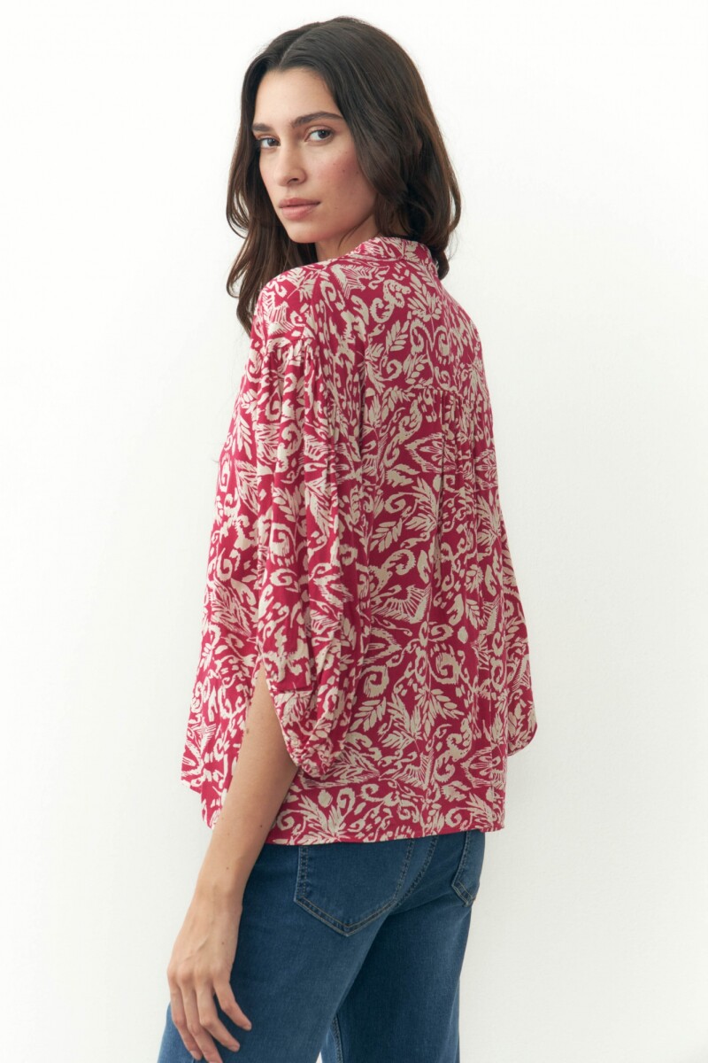 Blusa estampada manga ballon magenta