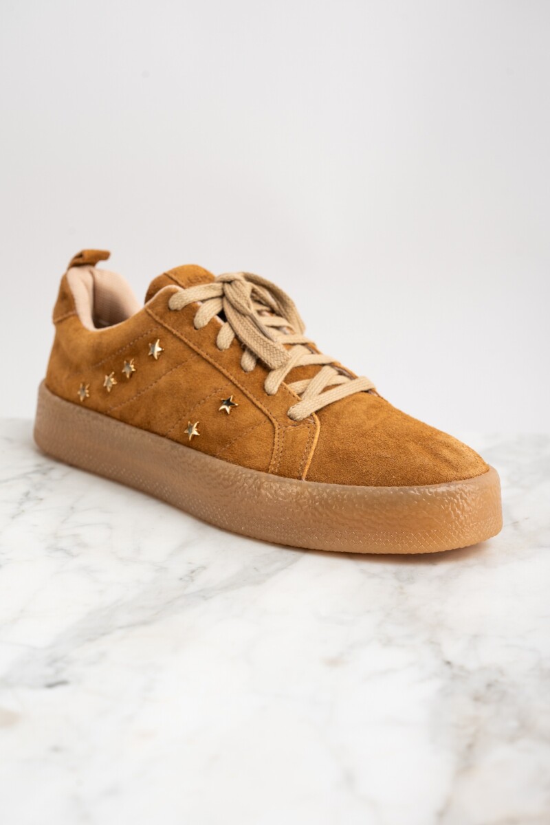 Zapatilla Gamuza Apliques Camel