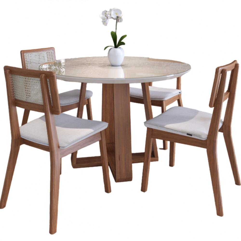 Mesa de Comedor Redonda Linea Manhattan - Blanco/Natural Mesa de Comedor Redonda Linea Manhattan - Blanco/Natural