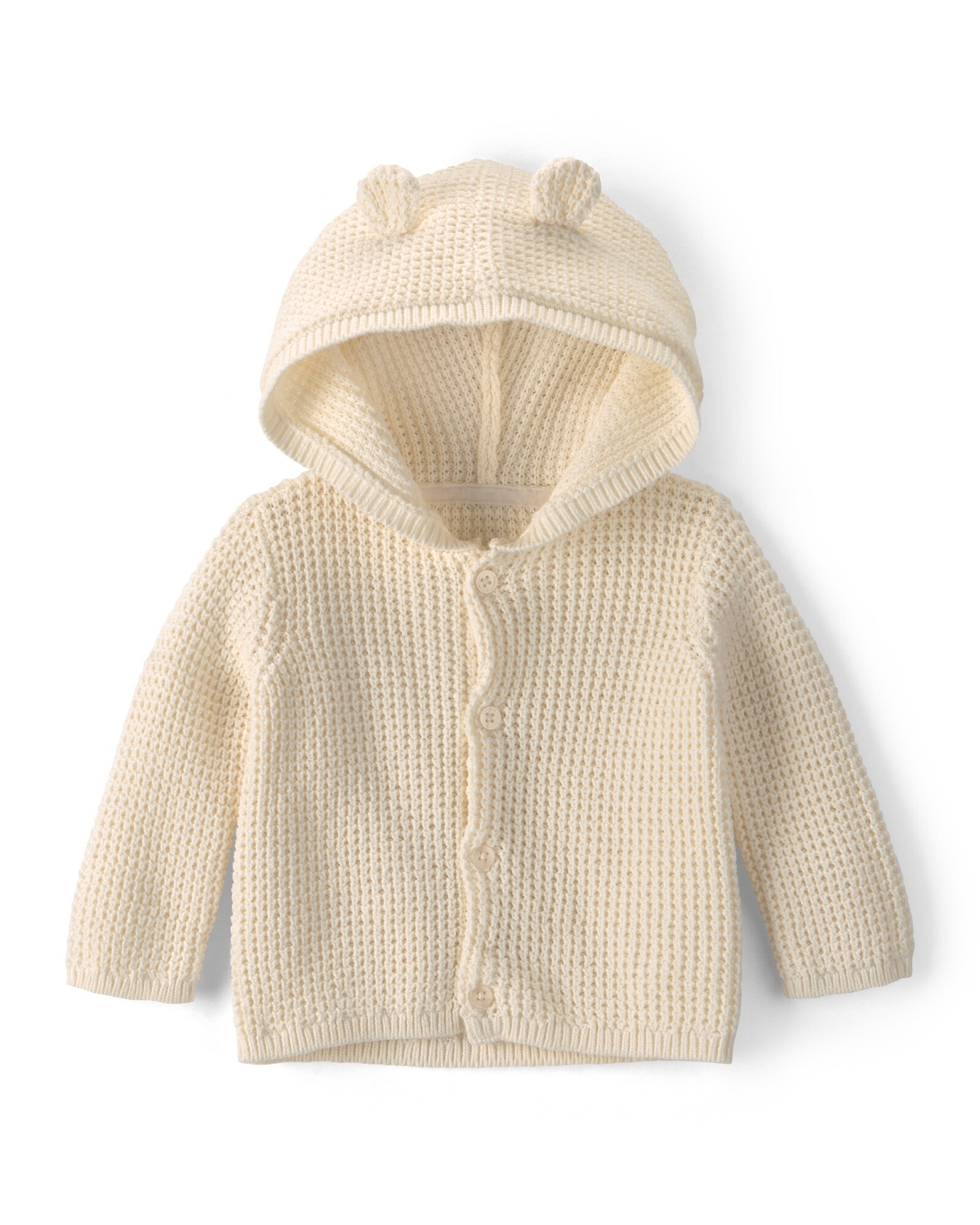 Saco de punto con capucha, marfil, diseño oso Sin color