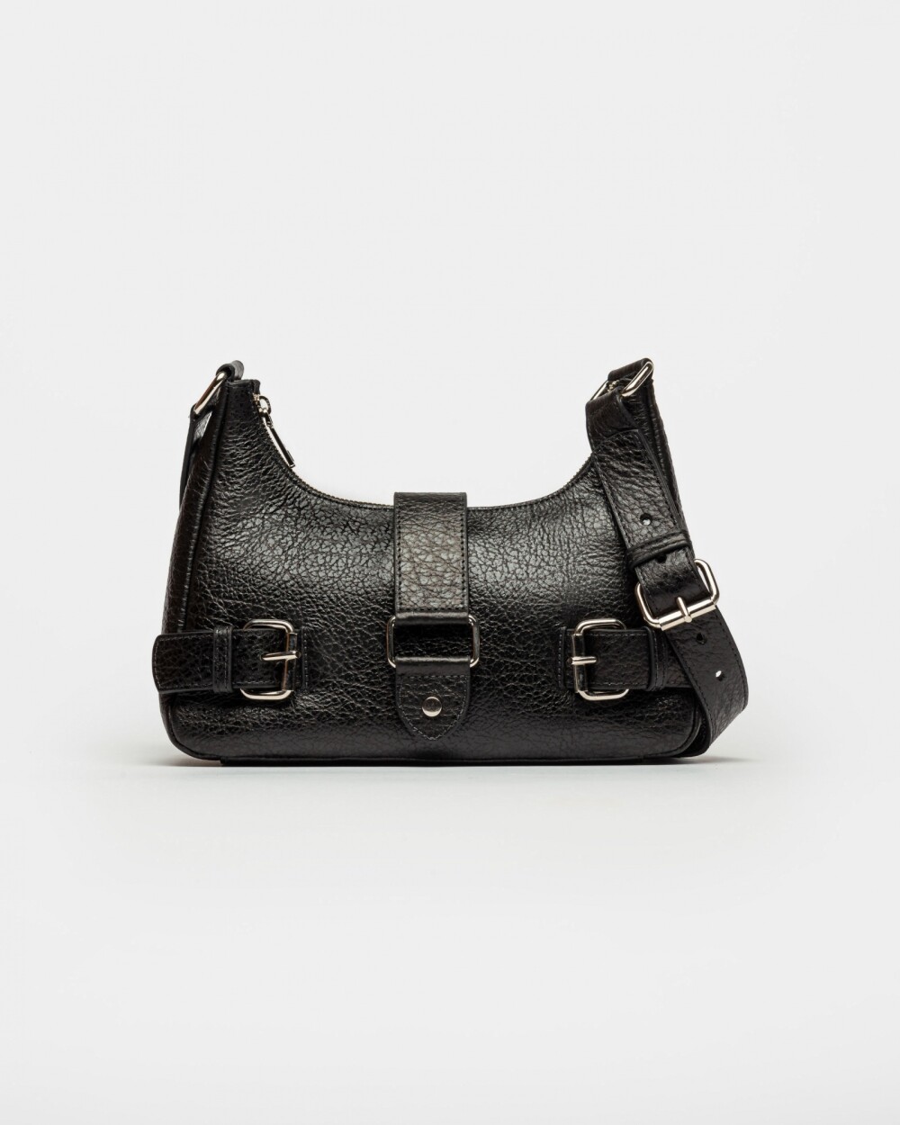 Cartera al Hombro The Noisy Gang En Cuero Graneado Negro