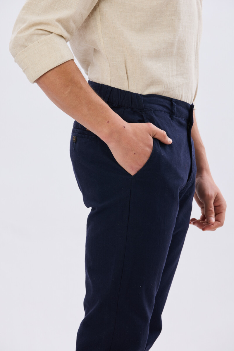 PANTALÓN DE LINO CON CINTURA ELASTIZADA - Marino 