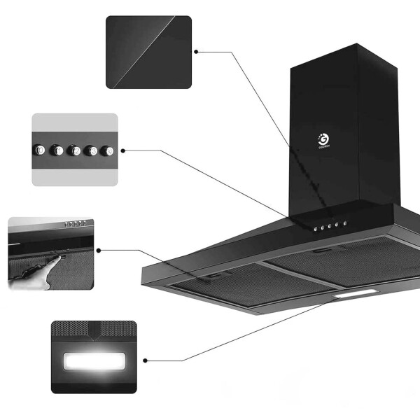 Campana De Cocina Extractor Goldtech 60cm Inoxidable Luz Variante Color Negro