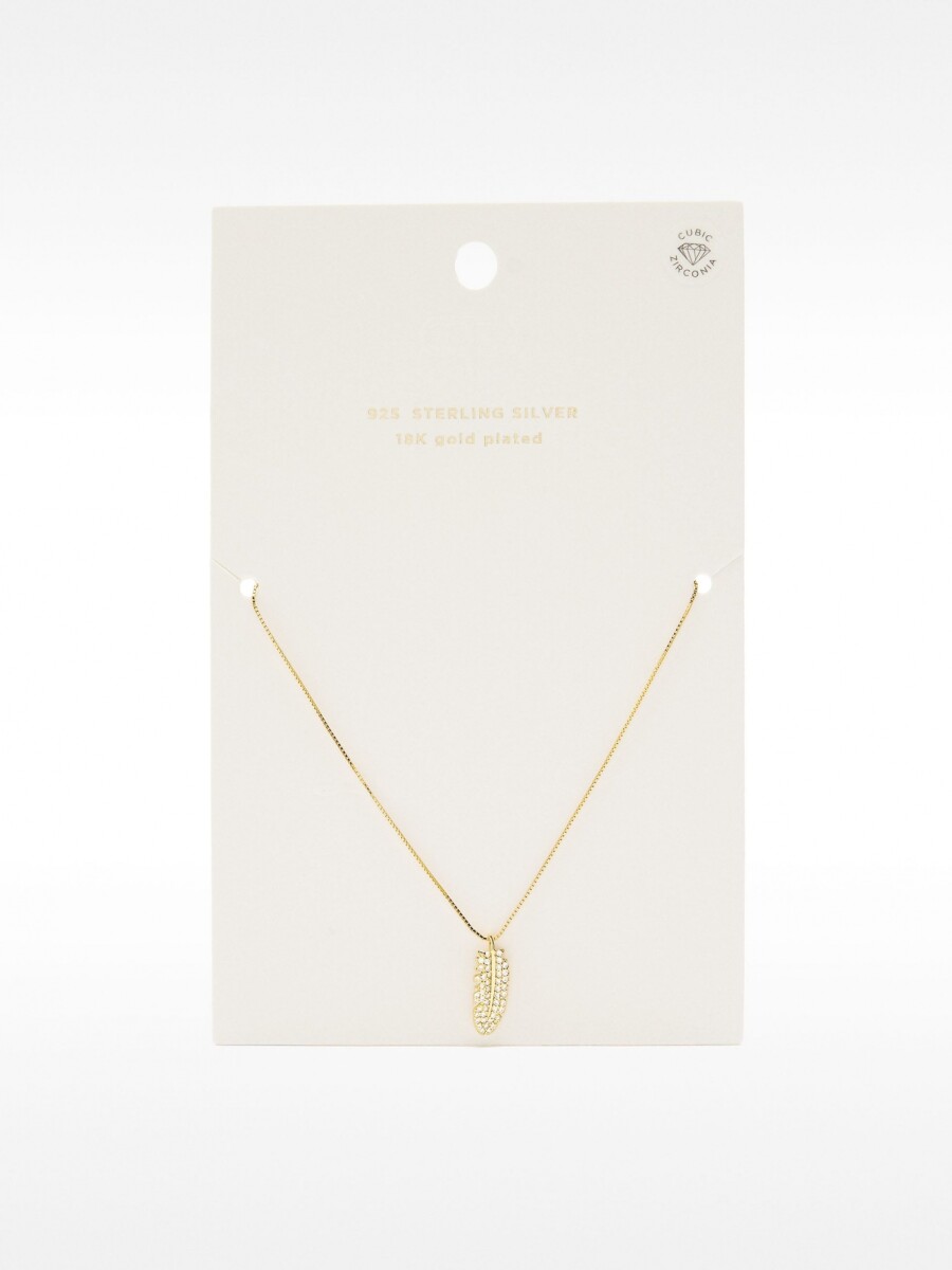 Collar Pluma Con Circonitas – Plata De Ley 925 dorado