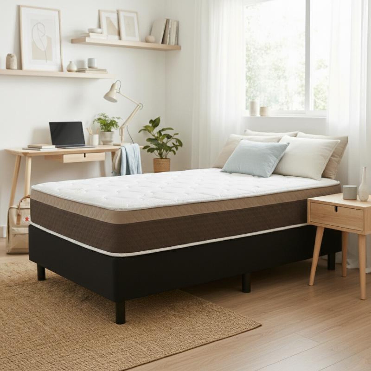 Sommier con Resortes Pocket Espuma Alta Densidad y Eurotop Soporte 130 Kg - 1 Plaza 88 cm de Ancho 