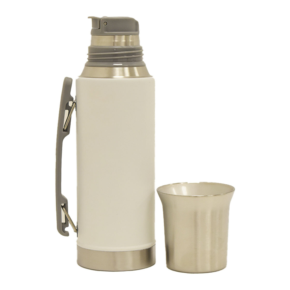 Termo 1Lt Acero Inox con Manija Retráctil y Tapa Mate Comet - Blanco 
