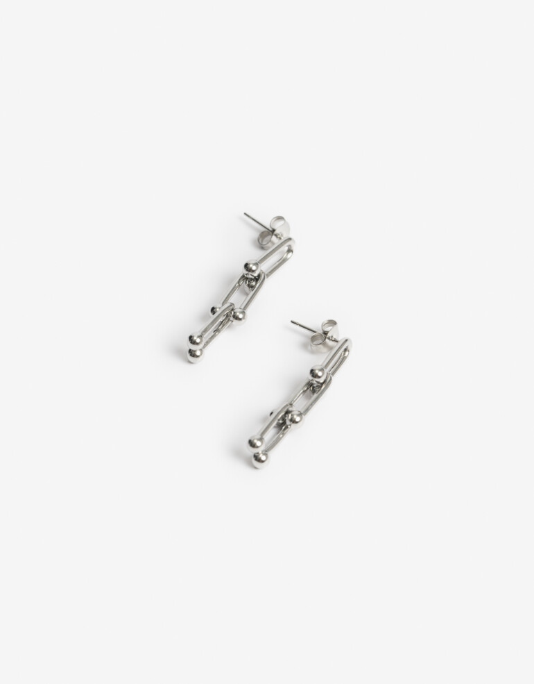 Aros Colgantes Cortos Metal Aros De Cadena De Acero - Plateado