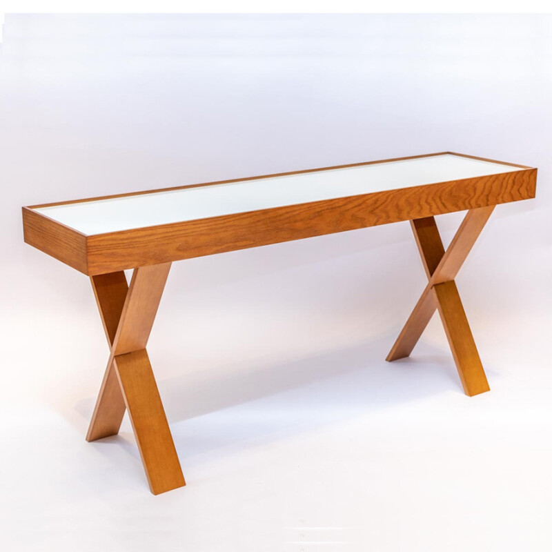 APARADOR PATA CRUZ 160X40 BLANCO - MADERA CINAMOMO - VIDRIO BLANCO APARADOR PATA CRUZ 160X40 BLANCO - MADERA CINAMOMO - VIDRIO BLANCO