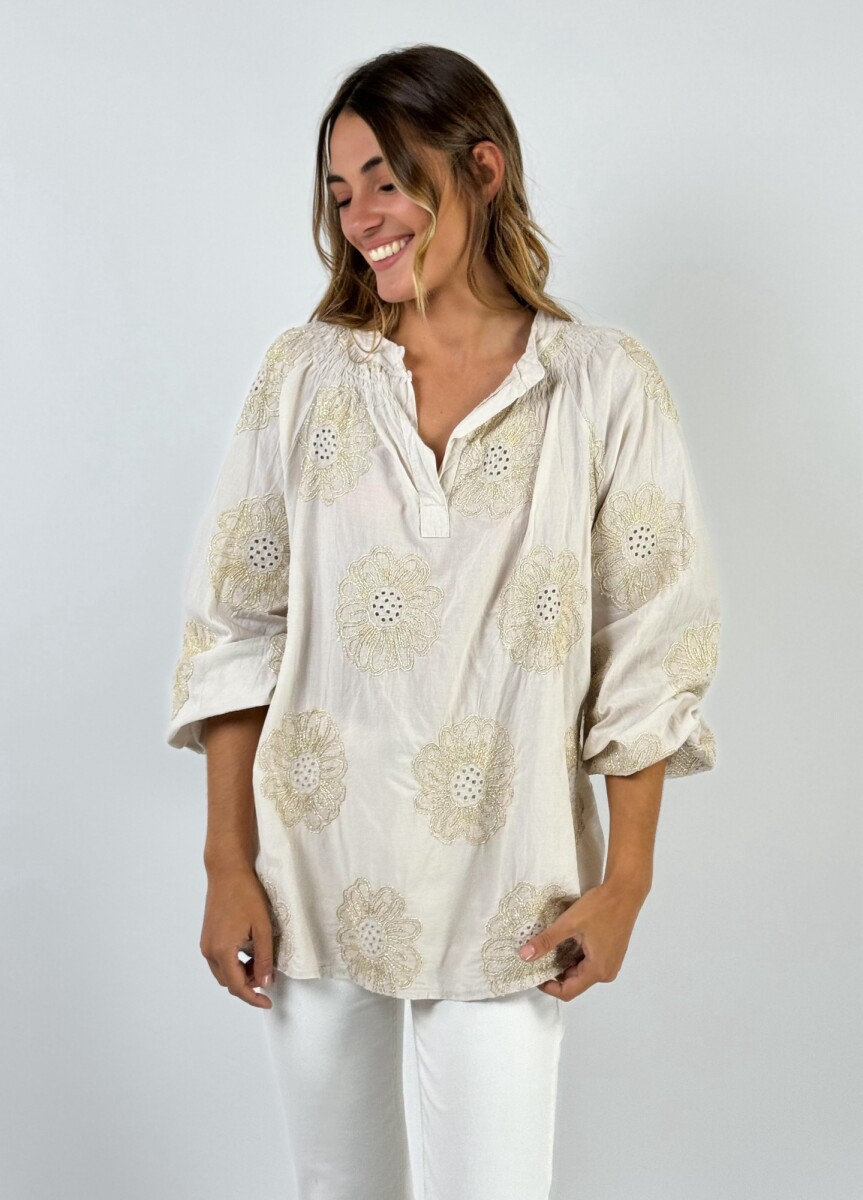 BLUSA FLOR - BEIGE 
