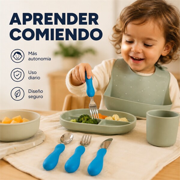 Set X3 Cubiertos Infantiles Marcus & Marcus Agarre Fácil Azul