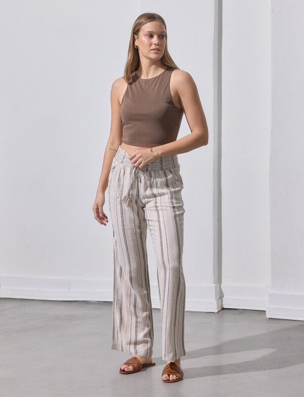 Pantalon Lino Lineas Cordel BEIGE/MULTI