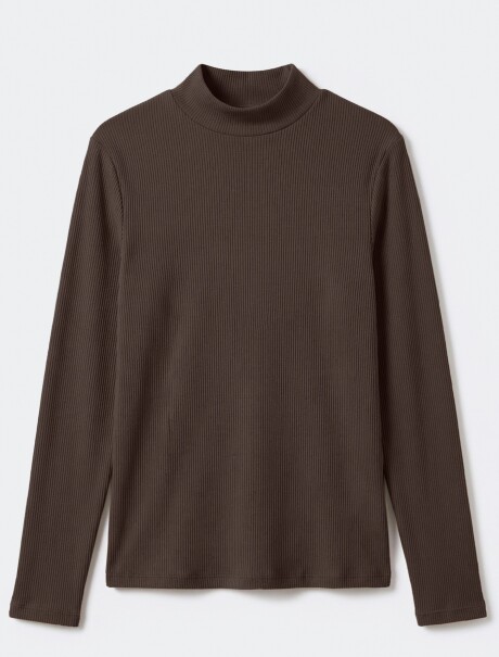 BLUSA DE CUELLO ALTO ACANALADO MARRÓN