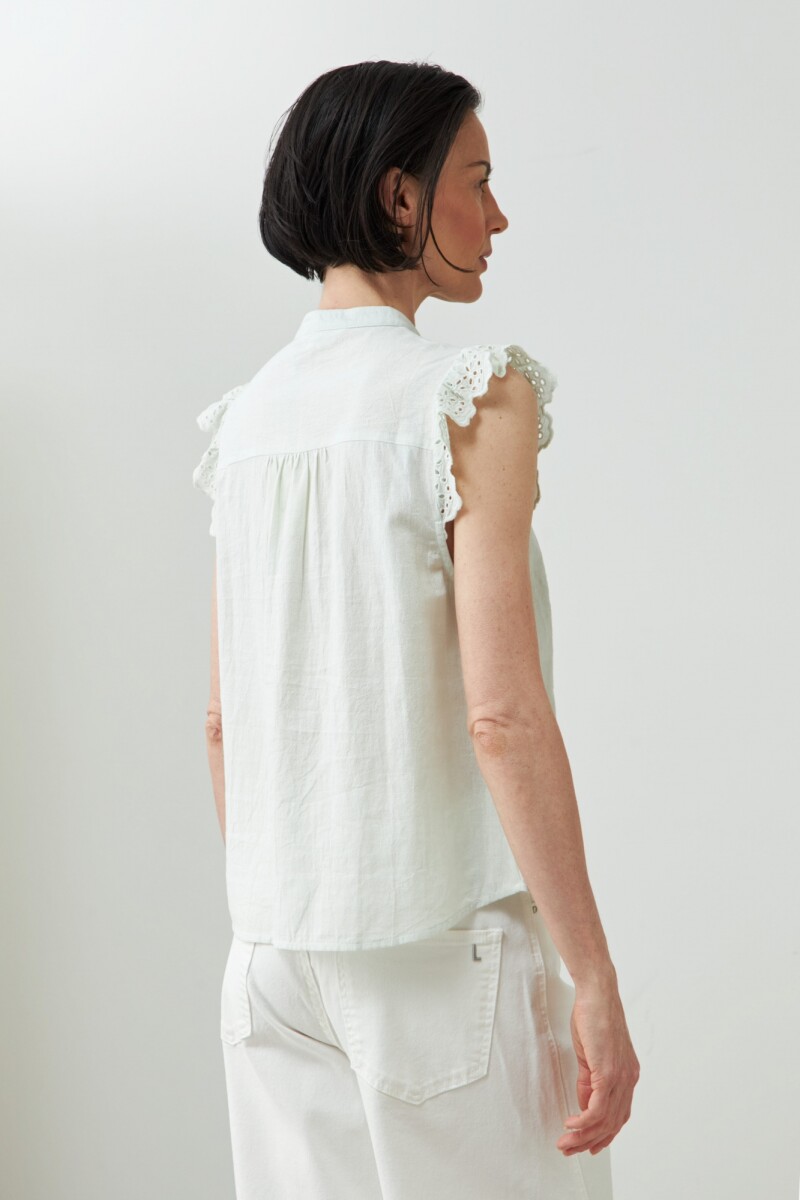 Camisa romántica sin mangas verde agua