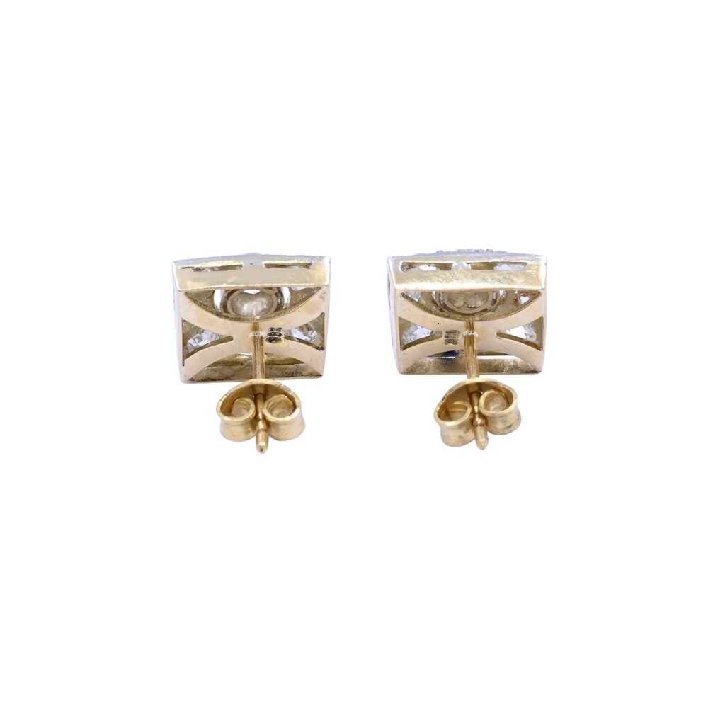 Caravanas oro 18k estilo antiguo 2 tonos con brillantes. Caravanas oro 18k estilo antiguo 2 tonos con brillantes.