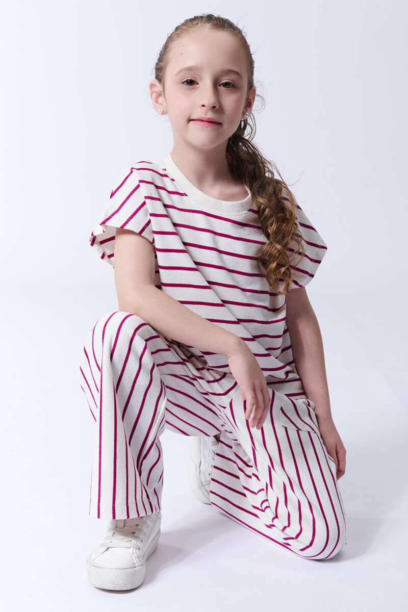 Pantalón con bolsillos rayas Fucsia
