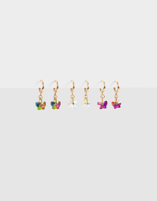 Aros Argollas Set Con Mariposas Set De Argollas Con Mariposas - Dorado