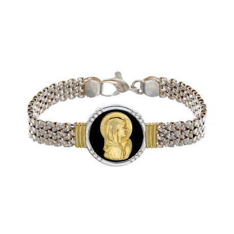 Pulsera de plata 925, double en oro 18 ktes y onix, VIRGEN NIÑA. Pulsera de plata 925, double en oro 18 ktes y onix, VIRGEN NIÑA.