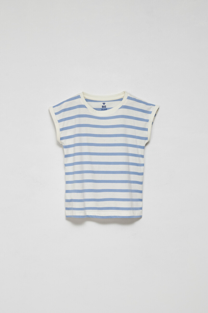 Camiseta manga corta rayada Celeste