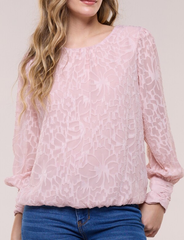 Blusa Texturada Devoré Con Mangas Abullonadas ROSA