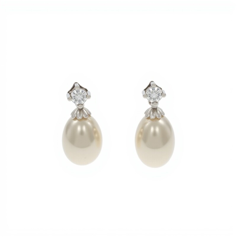 Caravanas Perlas-Plata 925-Con Perla y Zirconia- CA3200 conperla