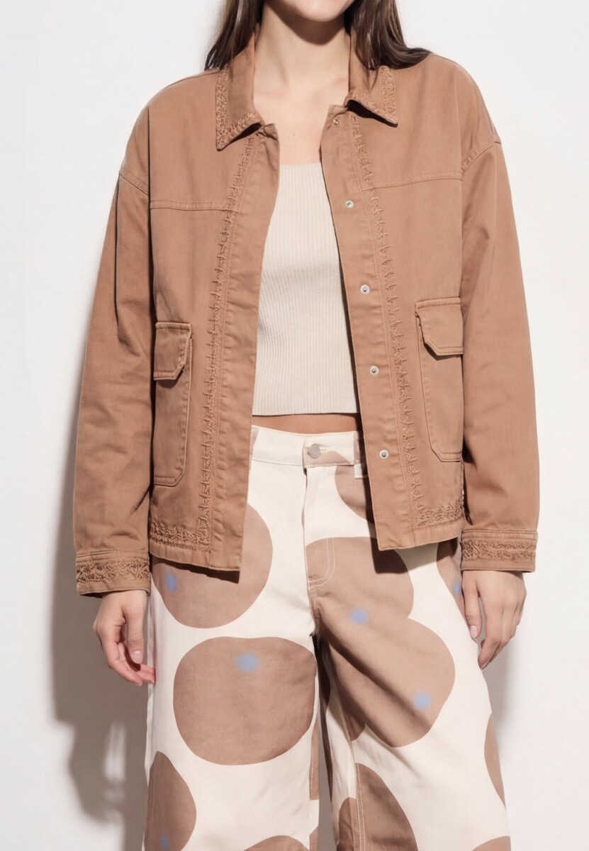 Sobrecamisa Algodón Bordada - Mocha 