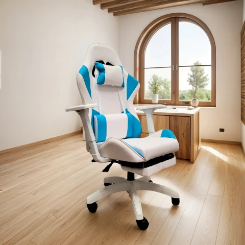 Silla Gamer Reclinable Reforzada Apoyapies Comoda Premium Ax Variante Color Celeste
