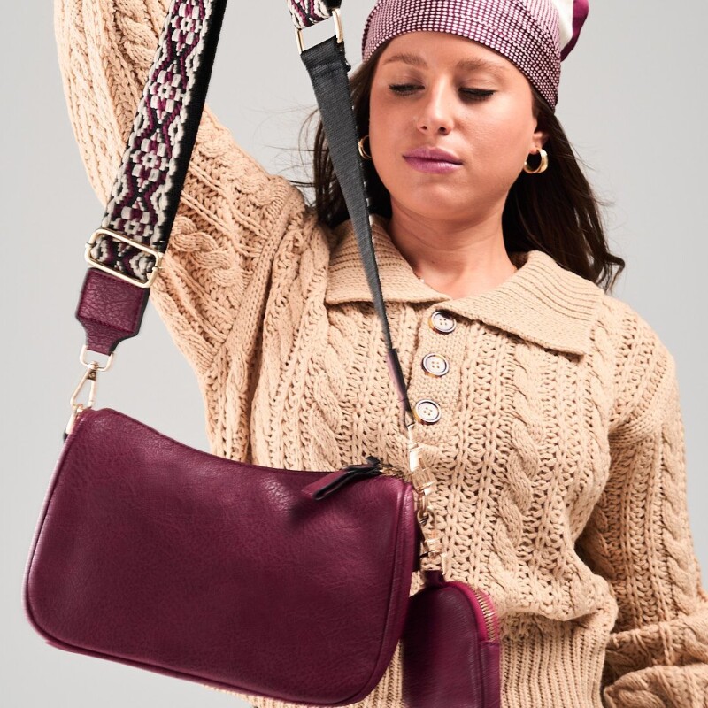 Cartera y Monedero Cuerina Wanna Bordo