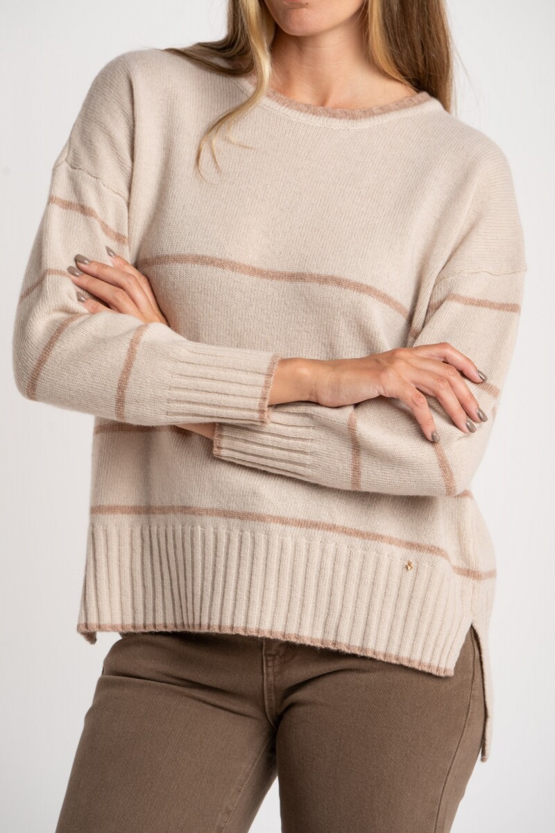 Sweater Rayado Lana - Beige Melange 