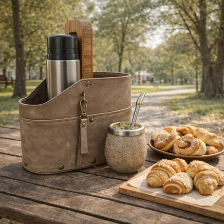 Matera Simil Cuero Porta Termo y Mate Beige