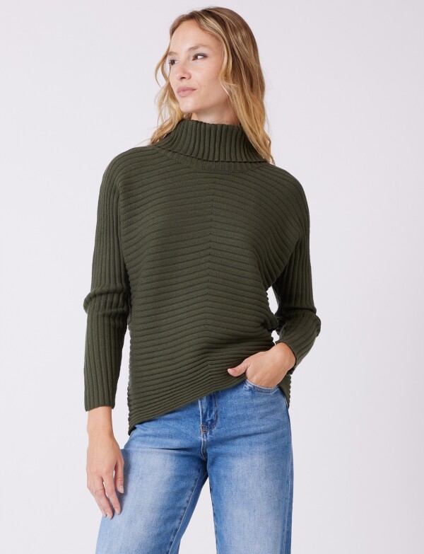 Buzo Acanalado Cuello Alto OLIVA