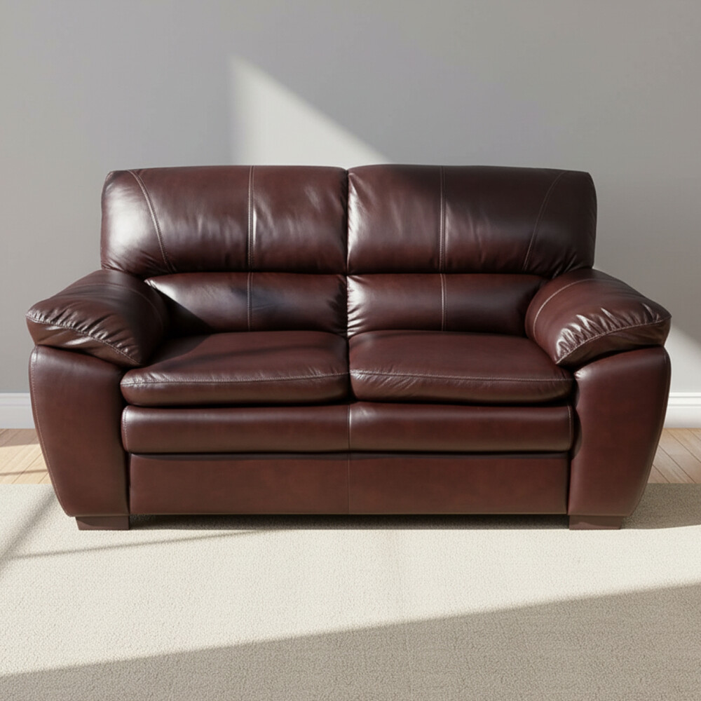 SOFÁ 2 CUERPOS CUERO-100-NATURAL MARRON NEW FOCUS COGNAC