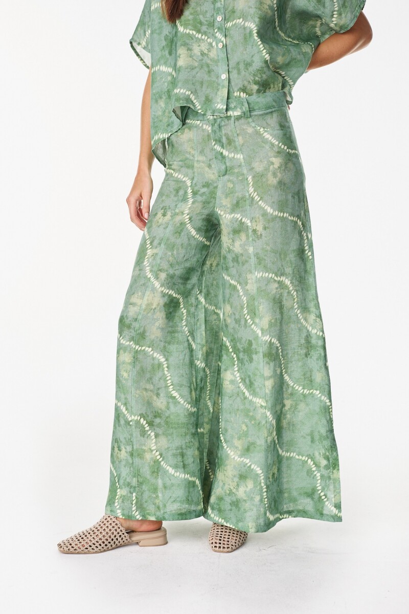 Pantalon Cuarzo Lino Estampa Verde