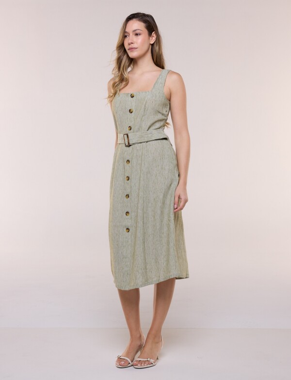 Vestido Midi Camisero Con Cinto VERDE
